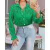 imageBTFBM Long Sleeve Lace Blouses for Women 2025 Spring Dressy Casual Button Down Shirts Date Night Outfit Club Party TopsGreen