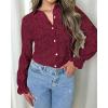 imageBTFBM Long Sleeve Lace Blouses for Women 2025 Spring Dressy Casual Button Down Shirts Date Night Outfit Club Party TopsWine Red