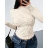 imageBTFBM Mesh Long Sleeve Tops for Women Lace Sexy Sheer See Through Crew Neck Tight Shirt Fall 2025 Party Club OutfitsBeige