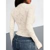 imageBTFBM Mesh Long Sleeve Tops for Women Lace Sexy Sheer See Through Crew Neck Tight Shirt Fall 2025 Party Club OutfitsBeige
