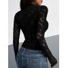 imageBTFBM Mesh Long Sleeve Tops for Women Lace Sexy Sheer See Through Crew Neck Tight Shirt Fall 2025 Party Club OutfitsBlack
