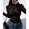 imageBTFBM Mesh Long Sleeve Tops for Women Lace Sexy Sheer See Through Crew Neck Tight Shirt Fall 2025 Party Club OutfitsBlack