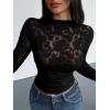 imageBTFBM Mesh Long Sleeve Tops for Women Lace Sexy Sheer See Through Crew Neck Tight Shirt Fall 2025 Party Club OutfitsBlack