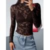 imageBTFBM Mesh Long Sleeve Tops for Women Lace Sexy Sheer See Through Crew Neck Tight Shirt Fall 2025 Party Club OutfitsBrown