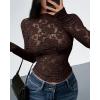 imageBTFBM Mesh Long Sleeve Tops for Women Lace Sexy Sheer See Through Crew Neck Tight Shirt Fall 2025 Party Club OutfitsBrown