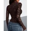 imageBTFBM Mesh Long Sleeve Tops for Women Lace Sexy Sheer See Through Crew Neck Tight Shirt Fall 2025 Party Club OutfitsBrown