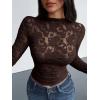 imageBTFBM Mesh Long Sleeve Tops for Women Lace Sexy Sheer See Through Crew Neck Tight Shirt Fall 2025 Party Club OutfitsBrown