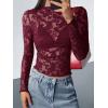 imageBTFBM Mesh Long Sleeve Tops for Women Lace Sexy Sheer See Through Crew Neck Tight Shirt Fall 2025 Party Club OutfitsBurgundy