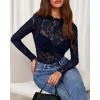 imageBTFBM Mesh Long Sleeve Tops for Women Lace Sexy Sheer See Through Crew Neck Tight Shirt Fall 2025 Party Club OutfitsNavy Blue