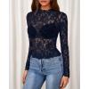 imageBTFBM Mesh Long Sleeve Tops for Women Lace Sexy Sheer See Through Crew Neck Tight Shirt Fall 2025 Party Club OutfitsNavy Blue