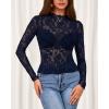 imageBTFBM Mesh Long Sleeve Tops for Women Lace Sexy Sheer See Through Crew Neck Tight Shirt Fall 2025 Party Club OutfitsNavy Blue