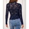 imageBTFBM Mesh Long Sleeve Tops for Women Lace Sexy Sheer See Through Crew Neck Tight Shirt Fall 2025 Party Club OutfitsNavy Blue