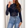 imageBTFBM Mesh Long Sleeve Tops for Women Lace Sexy Sheer See Through Crew Neck Tight Shirt Fall 2025 Party Club OutfitsNavy Blue