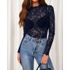 imageBTFBM Mesh Long Sleeve Tops for Women Lace Sexy Sheer See Through Crew Neck Tight Shirt Fall 2025 Party Club OutfitsNavy Blue