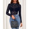 imageBTFBM Mesh Long Sleeve Tops for Women Lace Sexy Sheer See Through Crew Neck Tight Shirt Fall 2025 Party Club OutfitsNavy Blue