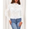 imageBTFBM Mesh Long Sleeve Tops for Women Lace Sexy Sheer See Through Crew Neck Tight Shirt Fall 2025 Party Club OutfitsWhite
