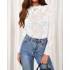 imageBTFBM Mesh Long Sleeve Tops for Women Lace Sexy Sheer See Through Crew Neck Tight Shirt Fall 2025 Party Club OutfitsWhite