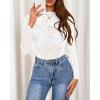 imageBTFBM Mesh Long Sleeve Tops for Women Lace Sexy Sheer See Through Crew Neck Tight Shirt Fall 2025 Party Club OutfitsWhite