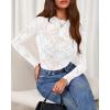 imageBTFBM Mesh Long Sleeve Tops for Women Lace Sexy Sheer See Through Crew Neck Tight Shirt Fall 2025 Party Club OutfitsWhite