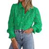 imageBTFBM Long Sleeve Lace Blouses for Women 2025 Spring Dressy Casual Button Down Shirts Date Night Outfit Club Party TopsGreen
