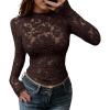 imageBTFBM Mesh Long Sleeve Tops for Women Lace Sexy Sheer See Through Crew Neck Tight Shirt Fall 2025 Party Club OutfitsBrown