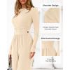 imageBTFBM Jumpsuits For Women Dressy 2025 Fall Casual One Piece Outfits Pocket Long Sleeve Knit Ruched Wide Leg Pants RomperBeige