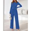 imageBTFBM Jumpsuits For Women Dressy 2025 Fall Casual One Piece Outfits Pocket Long Sleeve Knit Ruched Wide Leg Pants RomperBlue