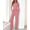 imageBTFBM Jumpsuits For Women Dressy 2025 Fall Casual One Piece Outfits Pocket Long Sleeve Knit Ruched Wide Leg Pants RomperGrey Pink