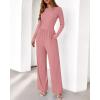 imageBTFBM Jumpsuits For Women Dressy 2025 Fall Casual One Piece Outfits Pocket Long Sleeve Knit Ruched Wide Leg Pants RomperGrey Pink