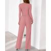 imageBTFBM Jumpsuits For Women Dressy 2025 Fall Casual One Piece Outfits Pocket Long Sleeve Knit Ruched Wide Leg Pants RomperGrey Pink