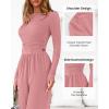 imageBTFBM Jumpsuits For Women Dressy 2025 Fall Casual One Piece Outfits Pocket Long Sleeve Knit Ruched Wide Leg Pants RomperGrey Pink