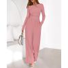 imageBTFBM Jumpsuits For Women Dressy 2025 Fall Casual One Piece Outfits Pocket Long Sleeve Knit Ruched Wide Leg Pants RomperGrey Pink