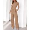 imageBTFBM Jumpsuits For Women Dressy 2025 Fall Casual One Piece Outfits Pocket Long Sleeve Knit Ruched Wide Leg Pants RomperKhaki