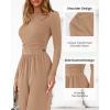 imageBTFBM Jumpsuits For Women Dressy 2025 Fall Casual One Piece Outfits Pocket Long Sleeve Knit Ruched Wide Leg Pants RomperKhaki