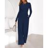 imageBTFBM Jumpsuits For Women Dressy 2025 Fall Casual One Piece Outfits Pocket Long Sleeve Knit Ruched Wide Leg Pants RomperNavy
