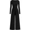 imageBTFBM Jumpsuits For Women Dressy 2025 Fall Casual One Piece Outfits Pocket Long Sleeve Knit Ruched Wide Leg Pants RomperBlack