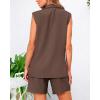 imageBTFBM 2 Piece Outfits For Women Summer 2025 Sleeveless Button Down Business Casual Vest Shorts Sets Work Clothes PocketsCoffee
