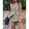 imageBTFBM 2 Piece Outfits For Women Summer 2025 Sleeveless Button Down Business Casual Vest Shorts Sets Work Clothes PocketsLight Grey