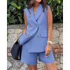 imageBTFBM 2 Piece Outfits For Women Summer 2025 Sleeveless Button Down Business Casual Vest Shorts Sets Work Clothes PocketsSky Blue