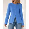 imageBTFBM Blazers for Women Business Casual Open Front Long Sleeve Button Work Office Suit Jackets Dressy Blazer PocketsBlue
