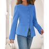 imageBTFBM Blazers for Women Business Casual Open Front Long Sleeve Button Work Office Suit Jackets Dressy Blazer PocketsBlue