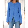 imageBTFBM Blazers for Women Business Casual Open Front Long Sleeve Button Work Office Suit Jackets Dressy Blazer PocketsBlue