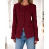 imageBTFBM Blazers for Women Business Casual Open Front Long Sleeve Button Work Office Suit Jackets Dressy Blazer PocketsBurgundy