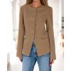 imageBTFBM Blazers for Women Business Casual Open Front Long Sleeve Button Work Office Suit Jackets Dressy Blazer PocketsKhaki