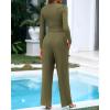 imageBTFBM Casual 2 Piece Sets For Women Fall Outfits 2025 Ribbed Long Sleeve Crop Top Wide Leg Pants Matching Lounge SetArmy Green