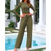 imageBTFBM Casual 2 Piece Sets For Women Fall Outfits 2025 Ribbed Long Sleeve Crop Top Wide Leg Pants Matching Lounge SetArmy Green