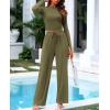 imageBTFBM Casual 2 Piece Sets For Women Fall Outfits 2025 Ribbed Long Sleeve Crop Top Wide Leg Pants Matching Lounge SetArmy Green