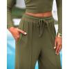 imageBTFBM Casual 2 Piece Sets For Women Fall Outfits 2025 Ribbed Long Sleeve Crop Top Wide Leg Pants Matching Lounge SetArmy Green