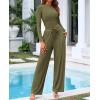 imageBTFBM Casual 2 Piece Sets For Women Fall Outfits 2025 Ribbed Long Sleeve Crop Top Wide Leg Pants Matching Lounge SetArmy Green