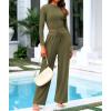 imageBTFBM Casual 2 Piece Sets For Women Fall Outfits 2025 Ribbed Long Sleeve Crop Top Wide Leg Pants Matching Lounge SetArmy Green